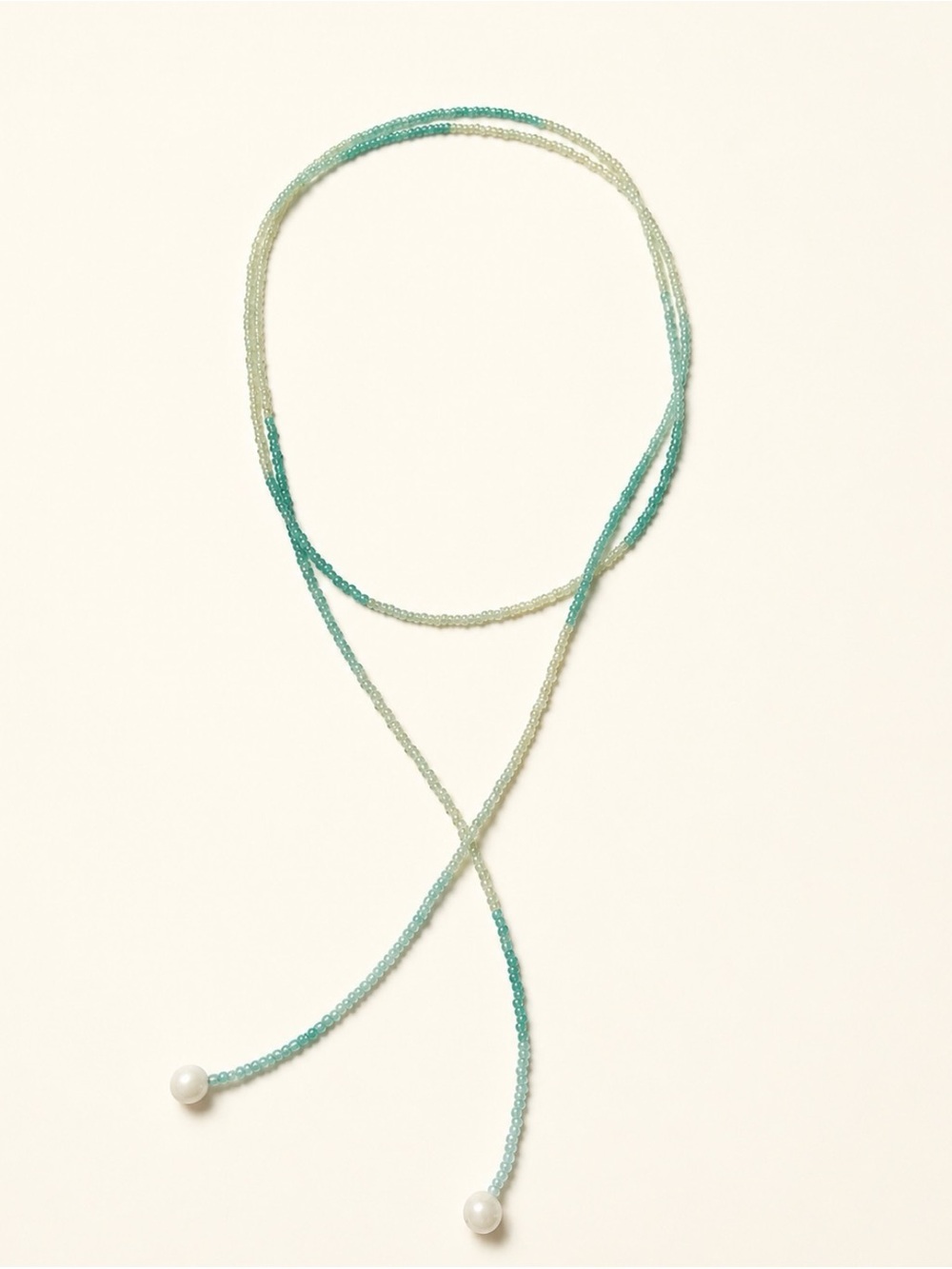 Aqua Gradient Beaded Lariat Necklace with Pearl Drops